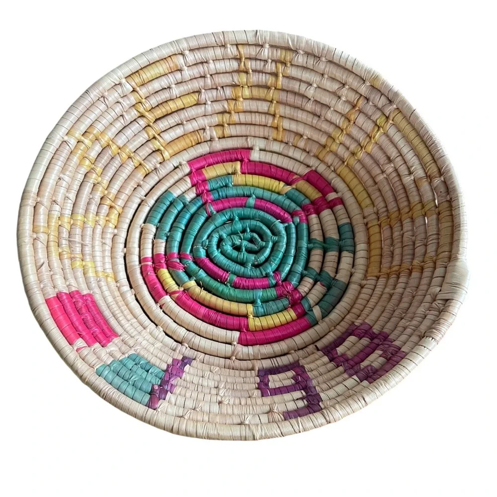 Vtg Mexican Hand-Woven Coiled Basket Bowl – Toluca Style, Signed 861 Mexico 8.5